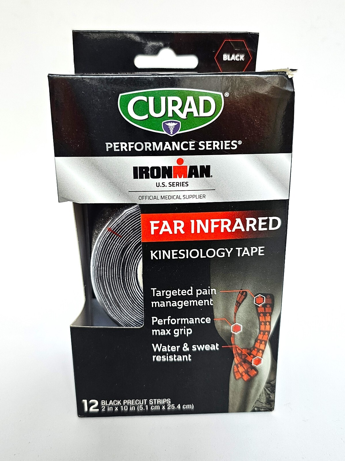Curad Performance Series Ironman Far Infrared Kinesiology Tape, 12 strips (2×10)