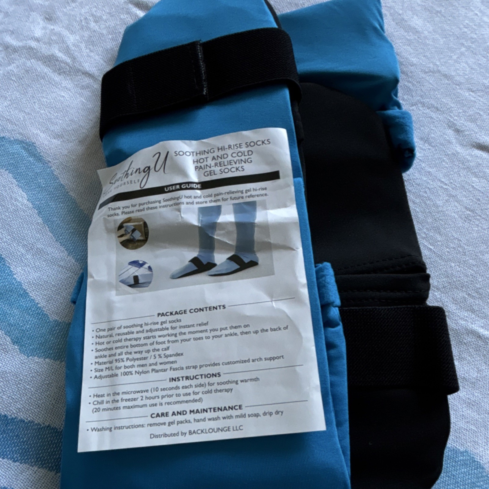 Soothing U Hot/Cold Pain Relief Gel Socks, Arch Support, M/L Blue/Black
