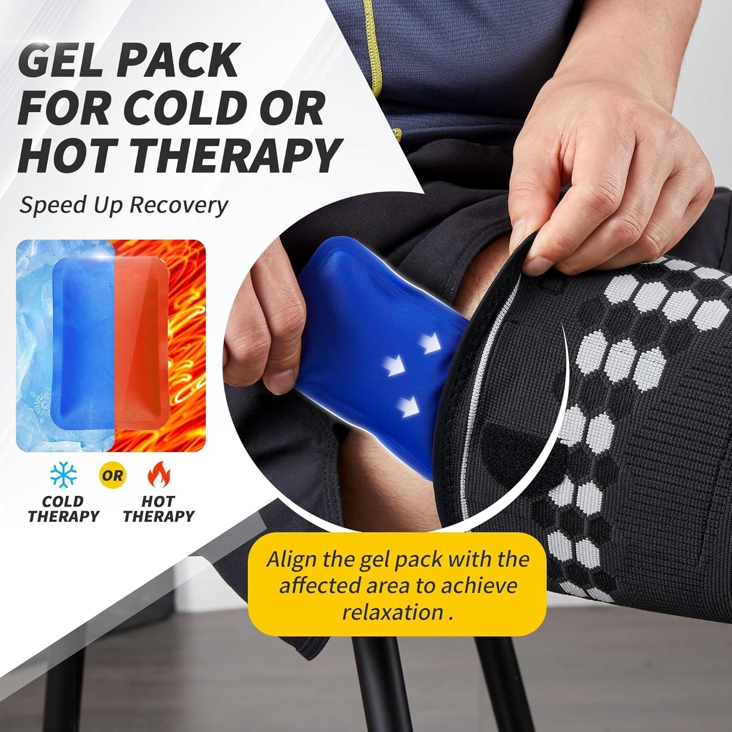 Thigh Compression Sleeves w/ Hot & Cold Gel Pack Adjustable Sciatica Support Med