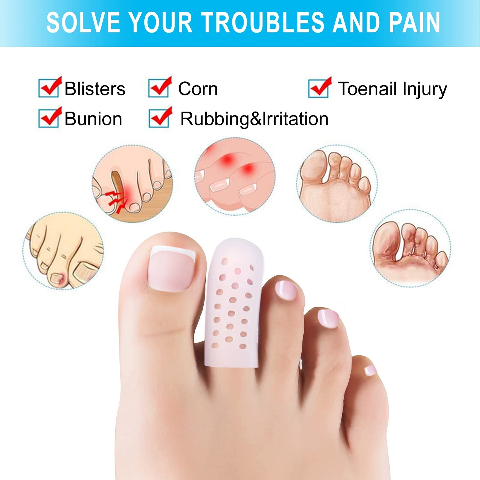 Silicone Toe Caps Breathable Toe Protector Prevents Blisters Small Medium Large