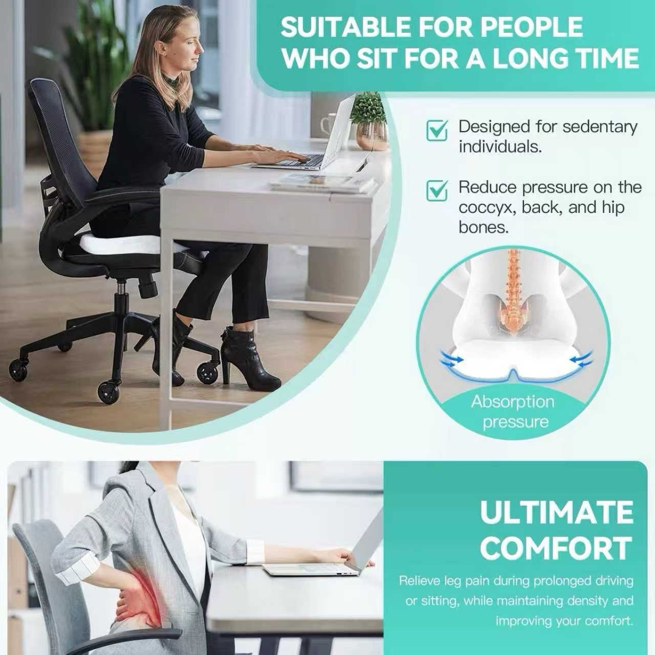 Seat Posture Cushion Bamboo Memory Foam Pillow Pain Relief Mesh Plush