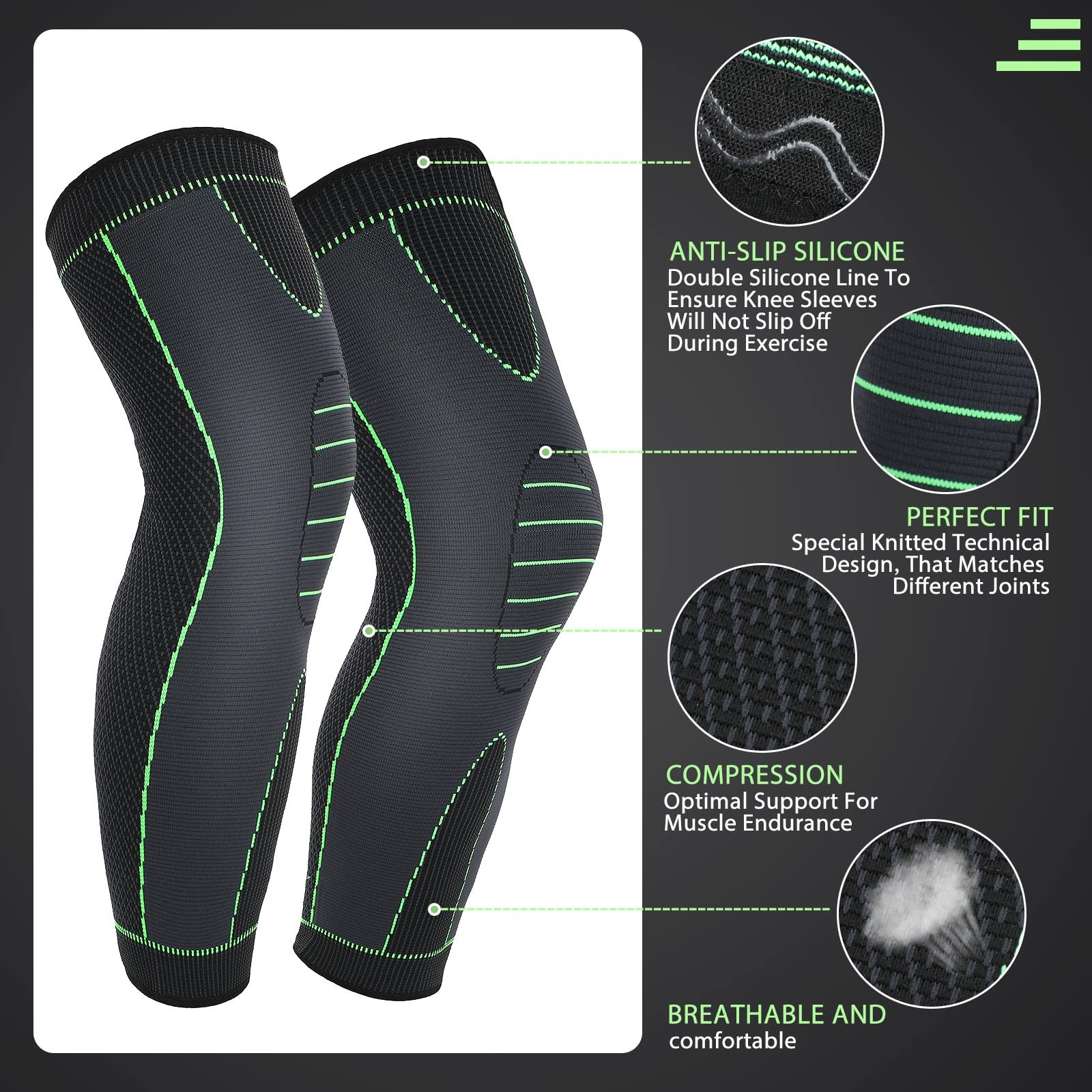 6 Pcs Long Compression Full Leg Sleeves Full Compression Knee Sleeves Braces …