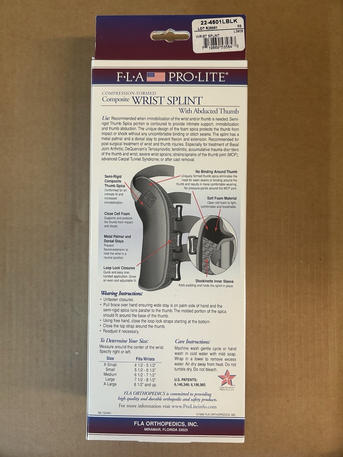FLA Orthopedics Pro Lite Professional Grade Composite Wrist Splint XL Right Hand