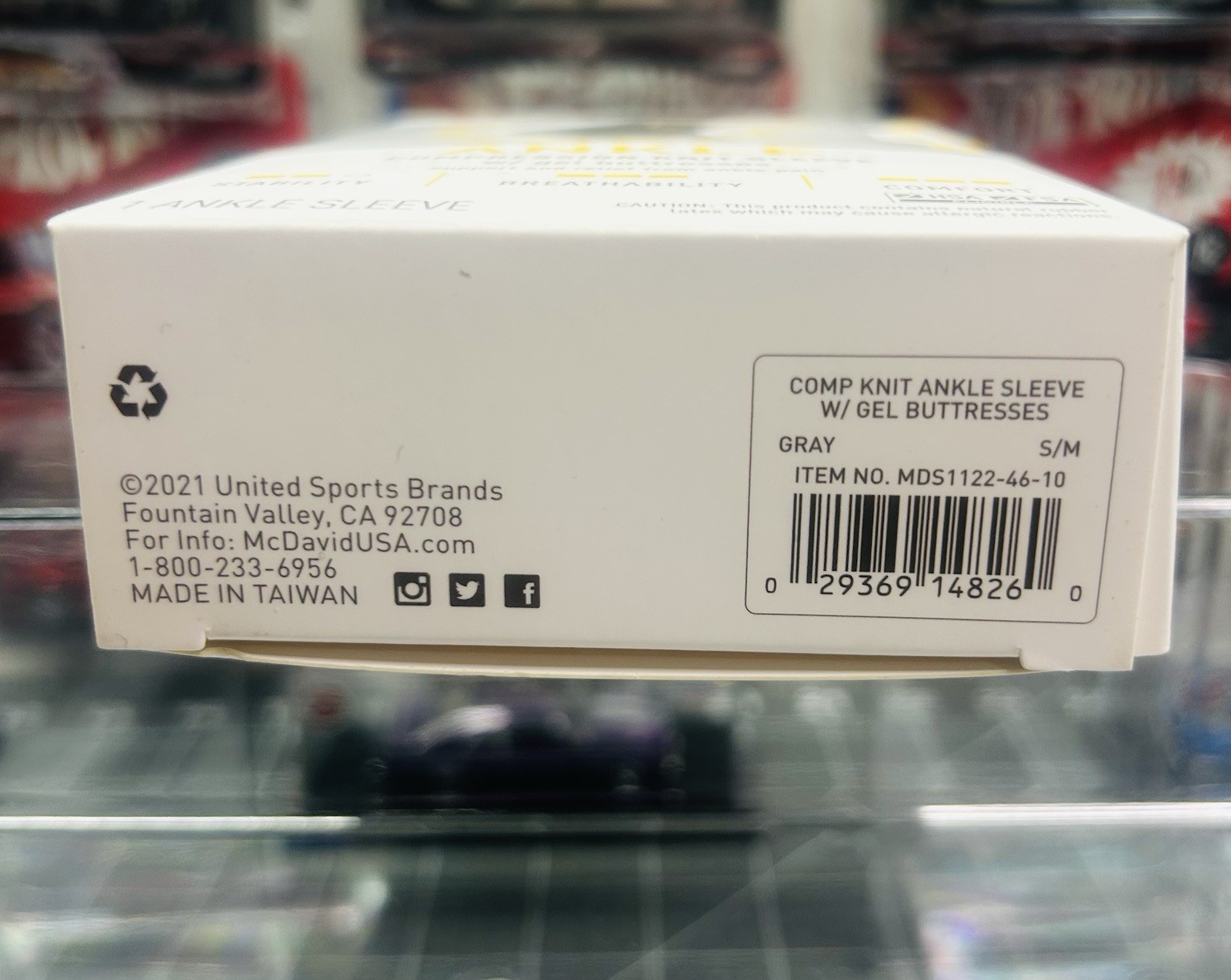 MCDAVID ANKLE COMPRESSION KNIT SLEEVE W/ GEL BUTRESSES, SMALL/MEDIUM – Gray NEW