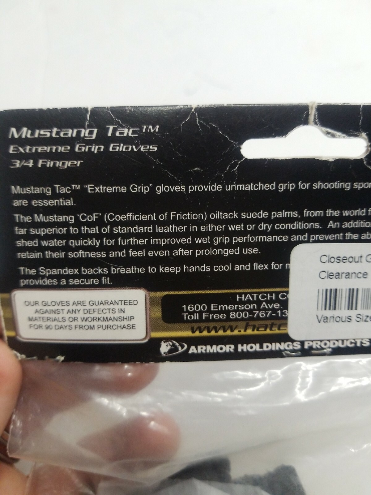 Mte75gy 3/4 Finger Glove Hatch x-small