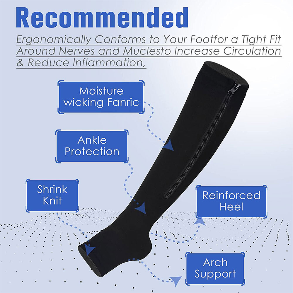 3 PAIRS Calf Compression Socks 20-30 mmHg Varicose Veins BLACK Foot Pain Relief