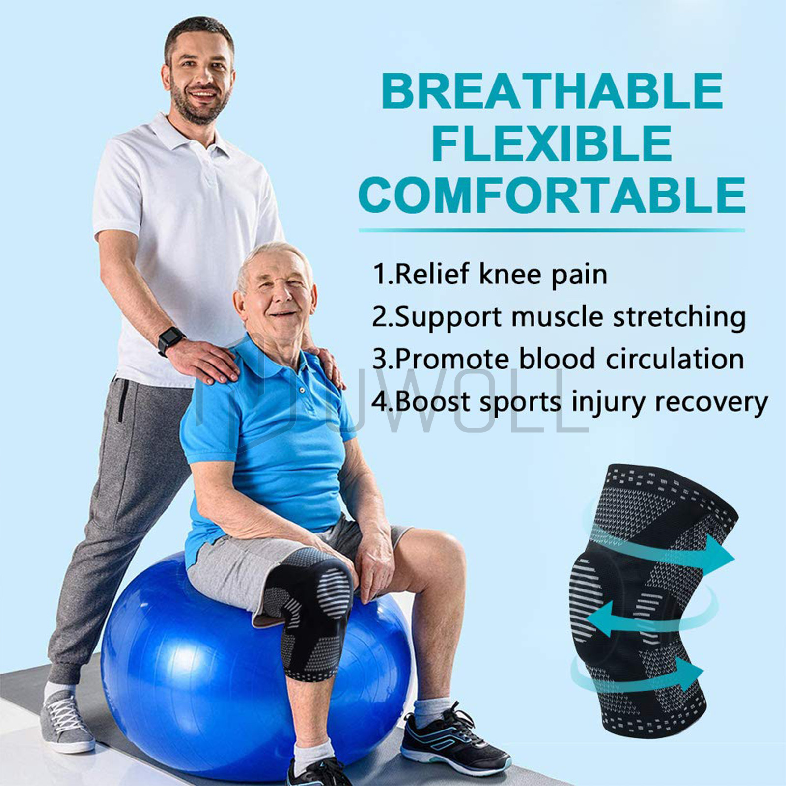 2 Knee Brace Sleeve Compression Support Sport Gym Joint Pain Arthritis Relief