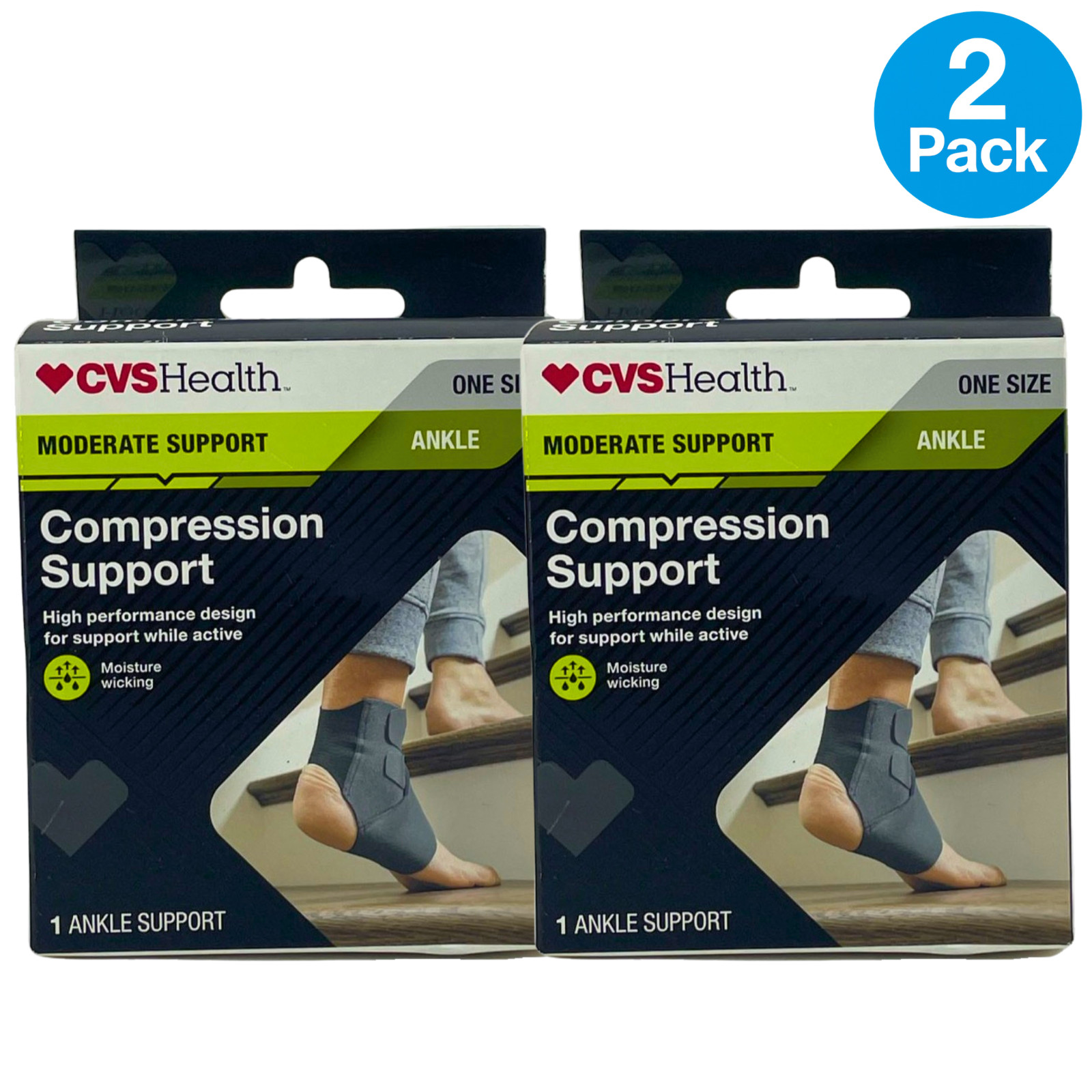 CVS Health Compression Support Ankle Moderate Support Adjustable Fits Inside Sho