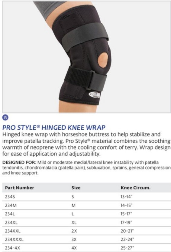 DJO Bell-Horn Large ProStyle Hinged Knee Wrap Black Medial/Lateral Knee Instabli