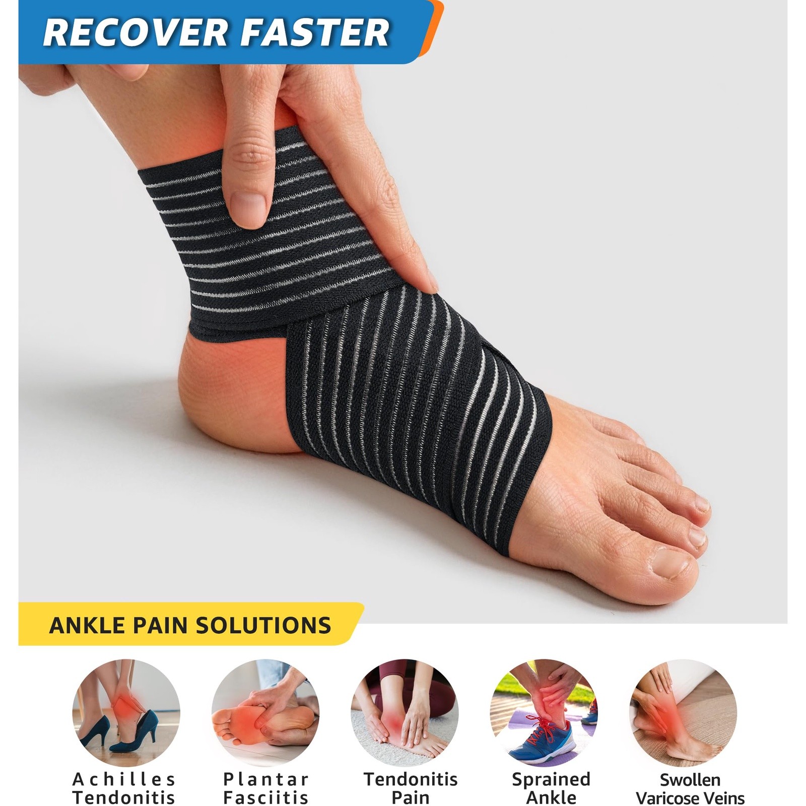 HGBOO Ankle Brace 2 Pack Black Compression Support