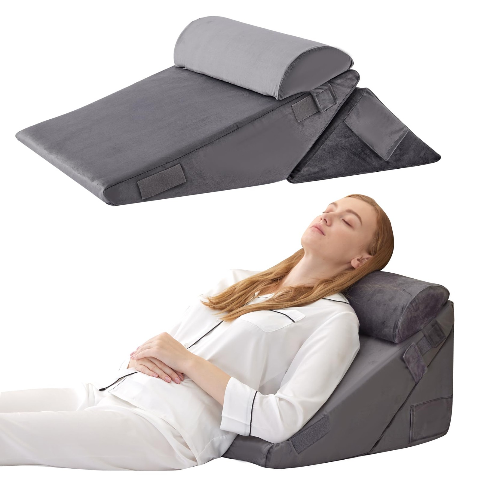 Bedluxe 3Pcs Orthopedic Bed Adjustable 9&12 Inch + 1 Head Pillow, Velvet
