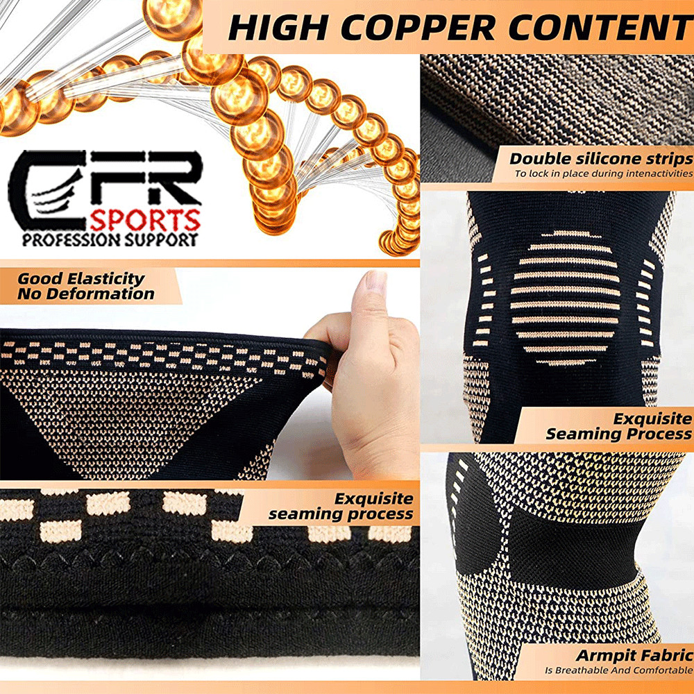 Knee Sleeve Compression Brace Copper Support For Sports Joint Pain Arthritis Gym