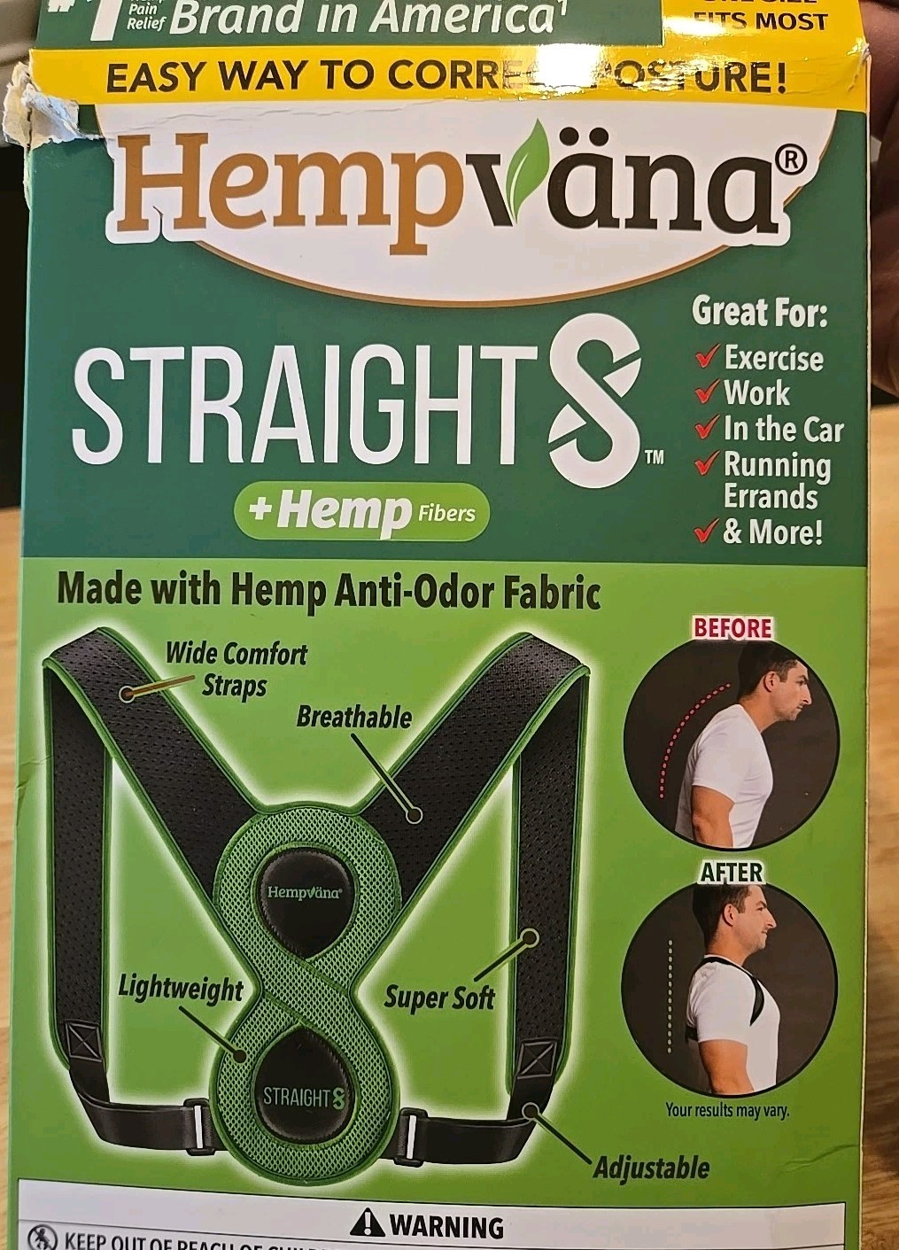 Hempvana Straight8 Fully Adjustable Posture Corrector(Damage Box Never Used)