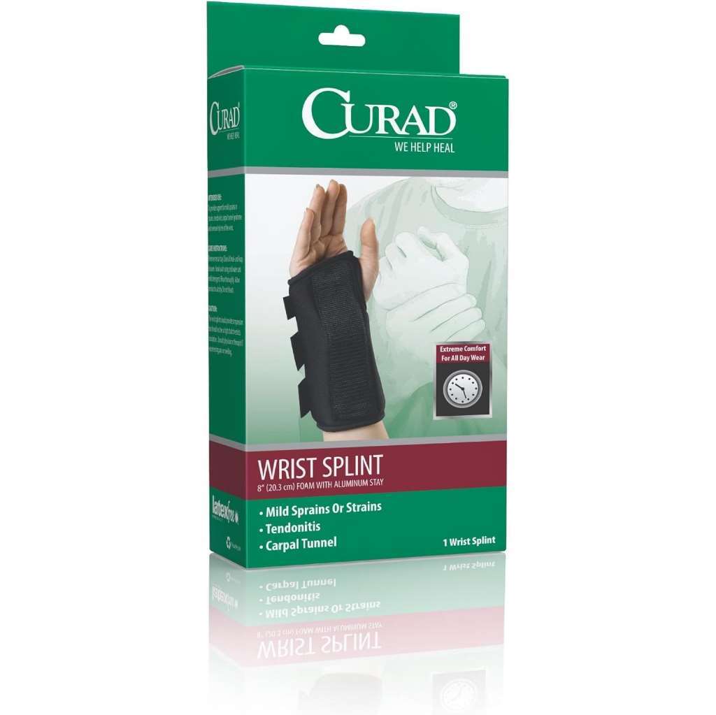 Curad 8″ Right Large Wrist Splint Foam With Aluminum Stay Black