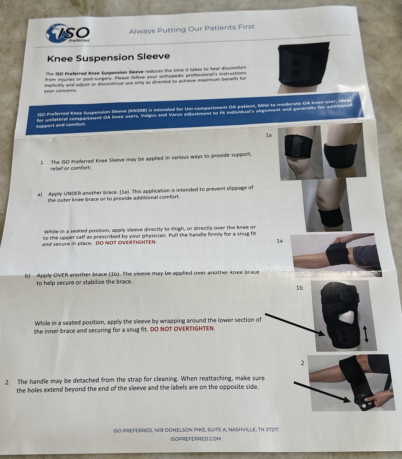 ISO Preferred KN208 Universal Size Knee Suspension Sleeve Set Of 2 NEW SEALED