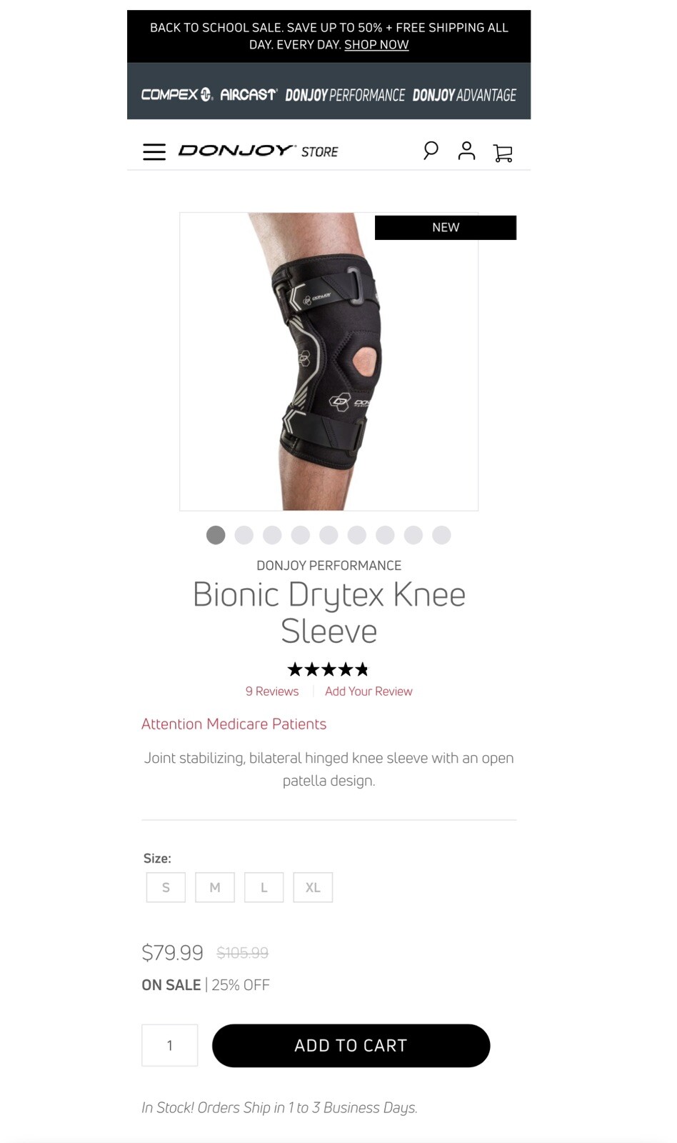 Donjoy Bionic Bilateral Hinged Knee Sleeve For Joint Stabilization – Size Medium