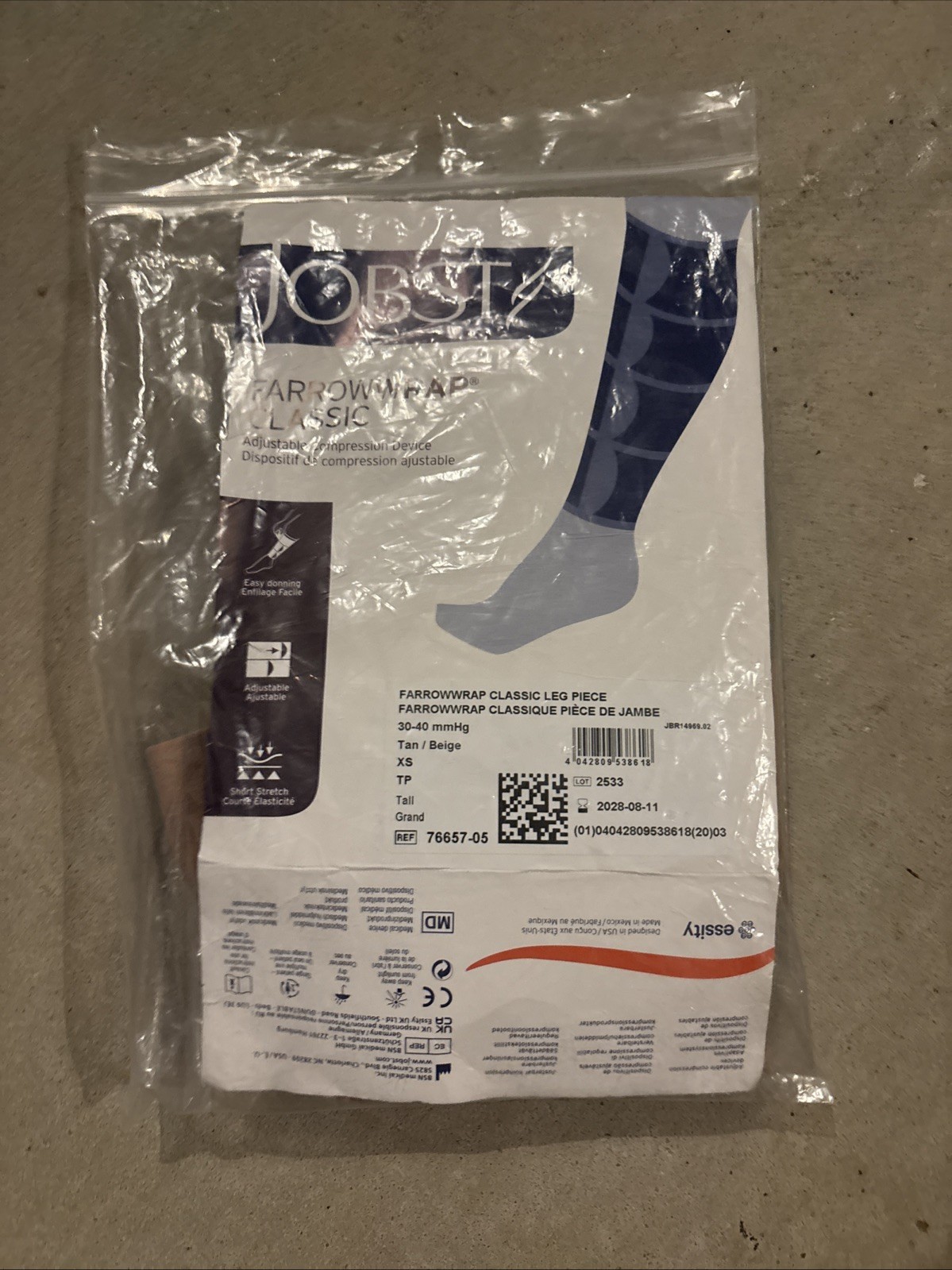 FarrowWrap Classic Legpiece, Tan with Compression Sock, BSN FarrowMed (Tall-XS)