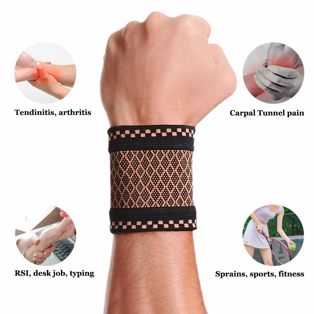 Copper Wrist Compression Sleeves (2Pcs), Large (Pack of 2)
