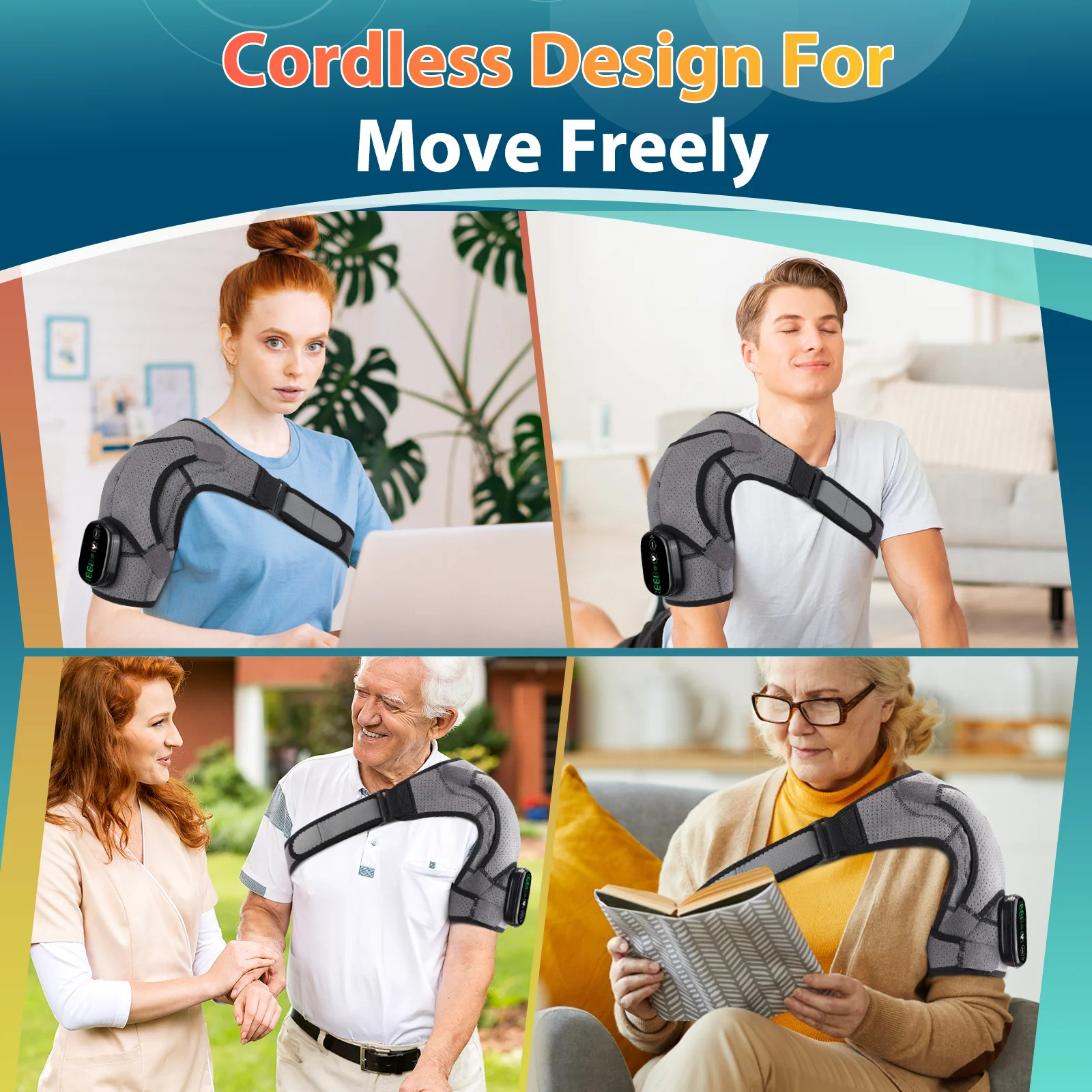 Cordless Heated Shoulder Brace, Shoulder Massager Heating Pads for Rotator Cuff