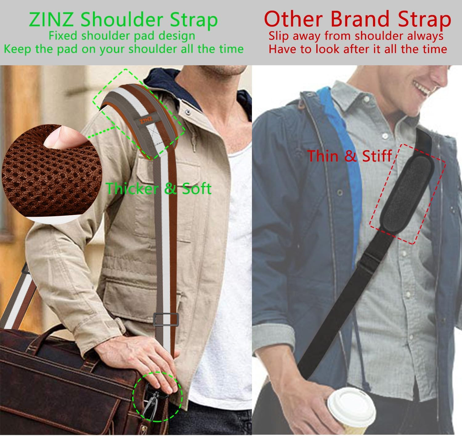 79 inch Shoulder Strap, Extra-thick Fixed Cushion Pad and Dual Clasps Universal