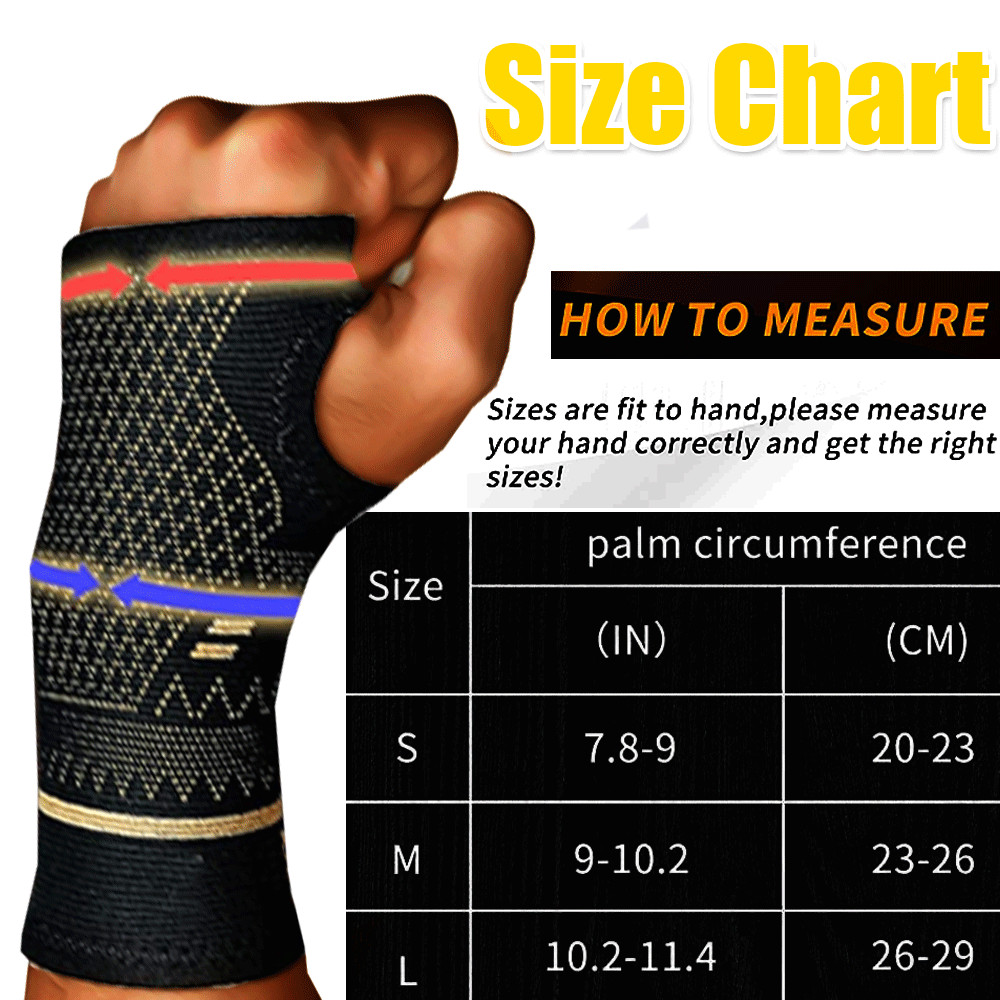 Copper Wrist Hand Support Brace Splint Carpal Tunnel Sprain Arthritis Sports SML