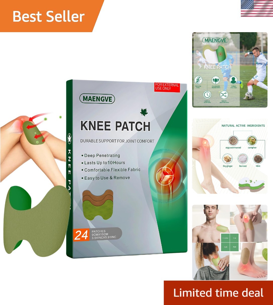 Natural Herbal Knee Warmers – 24 Count Self-Heating Pads for All-Day Relief