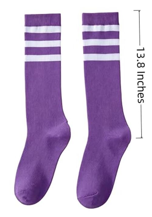 Women Men Knee High Athletic Socks Casual Stripes Retro Tube A02-white/Purple