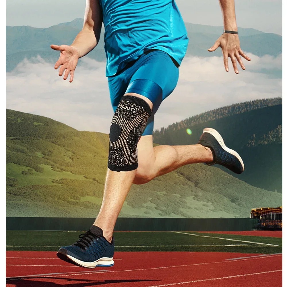 Copper Knee Support Compression Sleeve Joint Pain Relief Running Sizes S-XXL