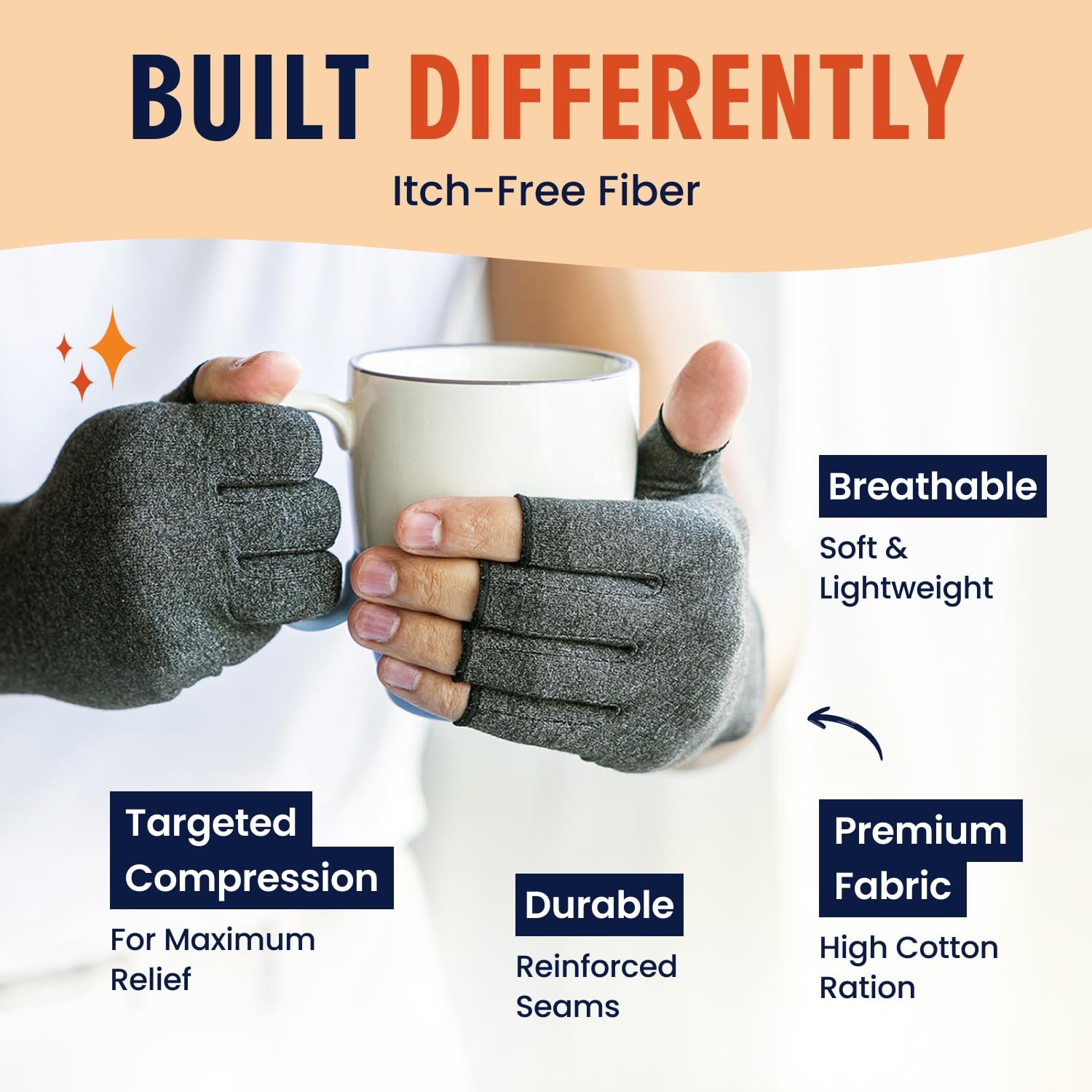 Arthritis Compression Gloves, Fingerless, M, 2 ct