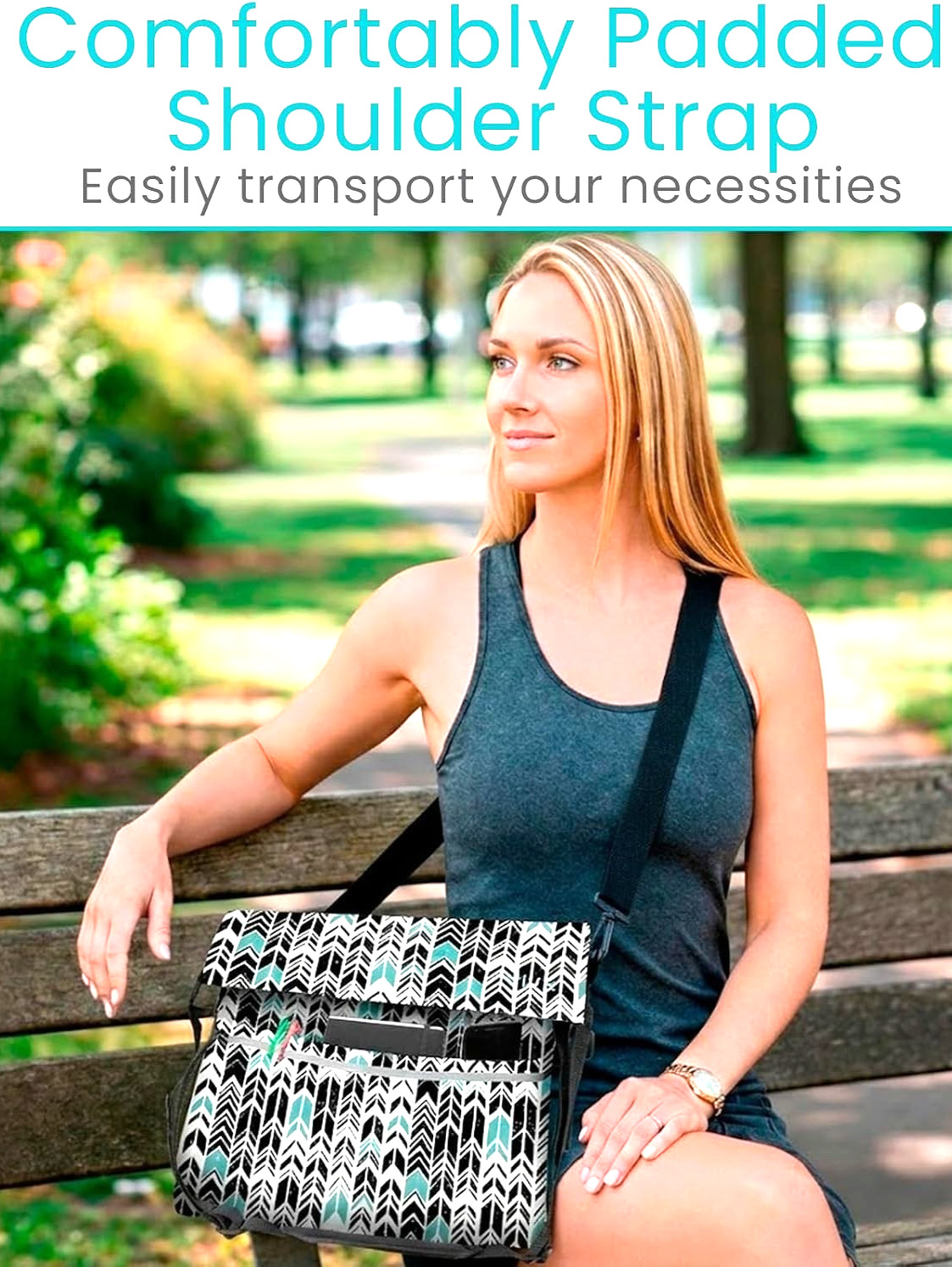 VIVE Wheelchair/Walker/Shoulder Accessories Bag Waterproof Black Teal Chevron