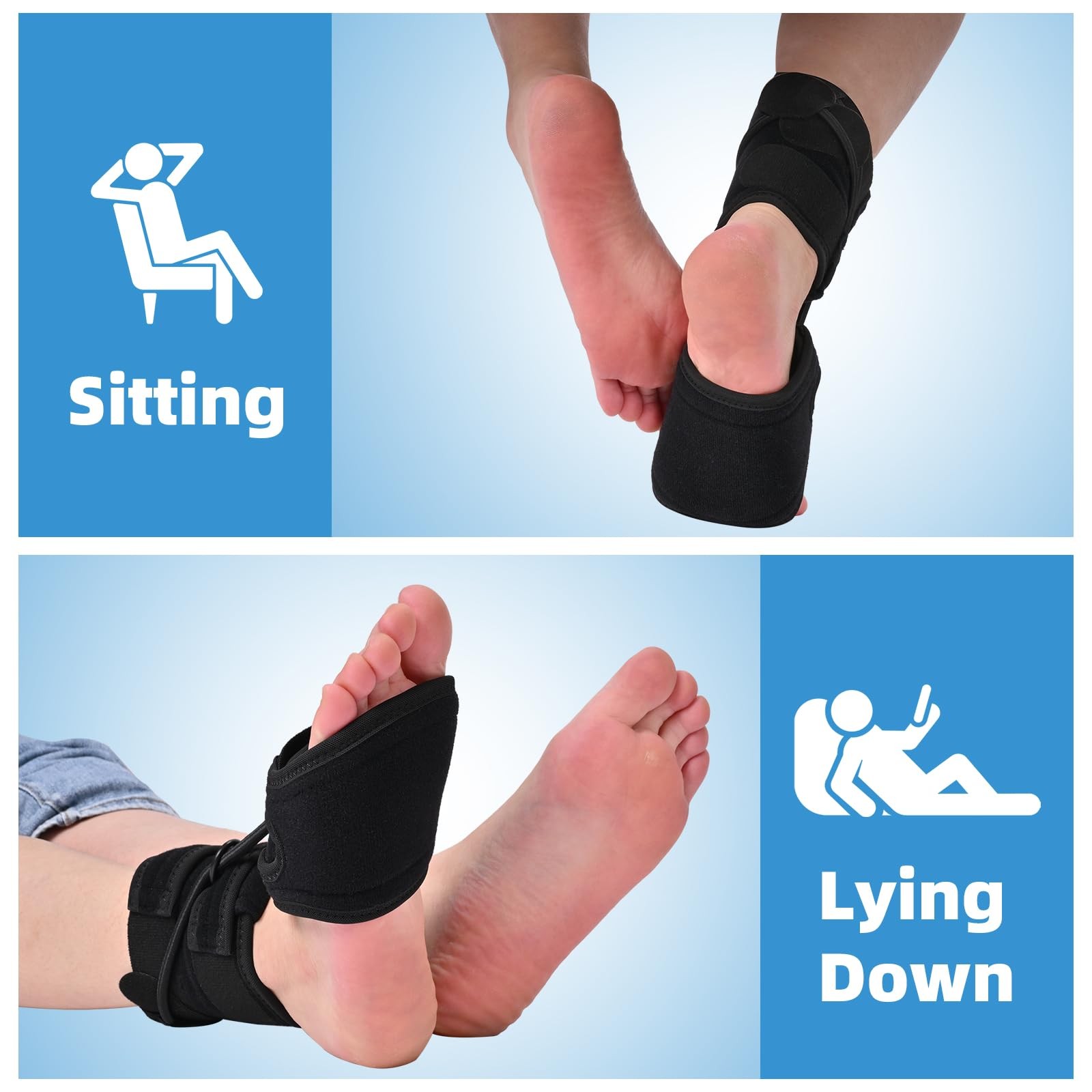 Tenbon Adjustable AFO Foot Drop Brace for Walking with Shoes, Socks, L, Black