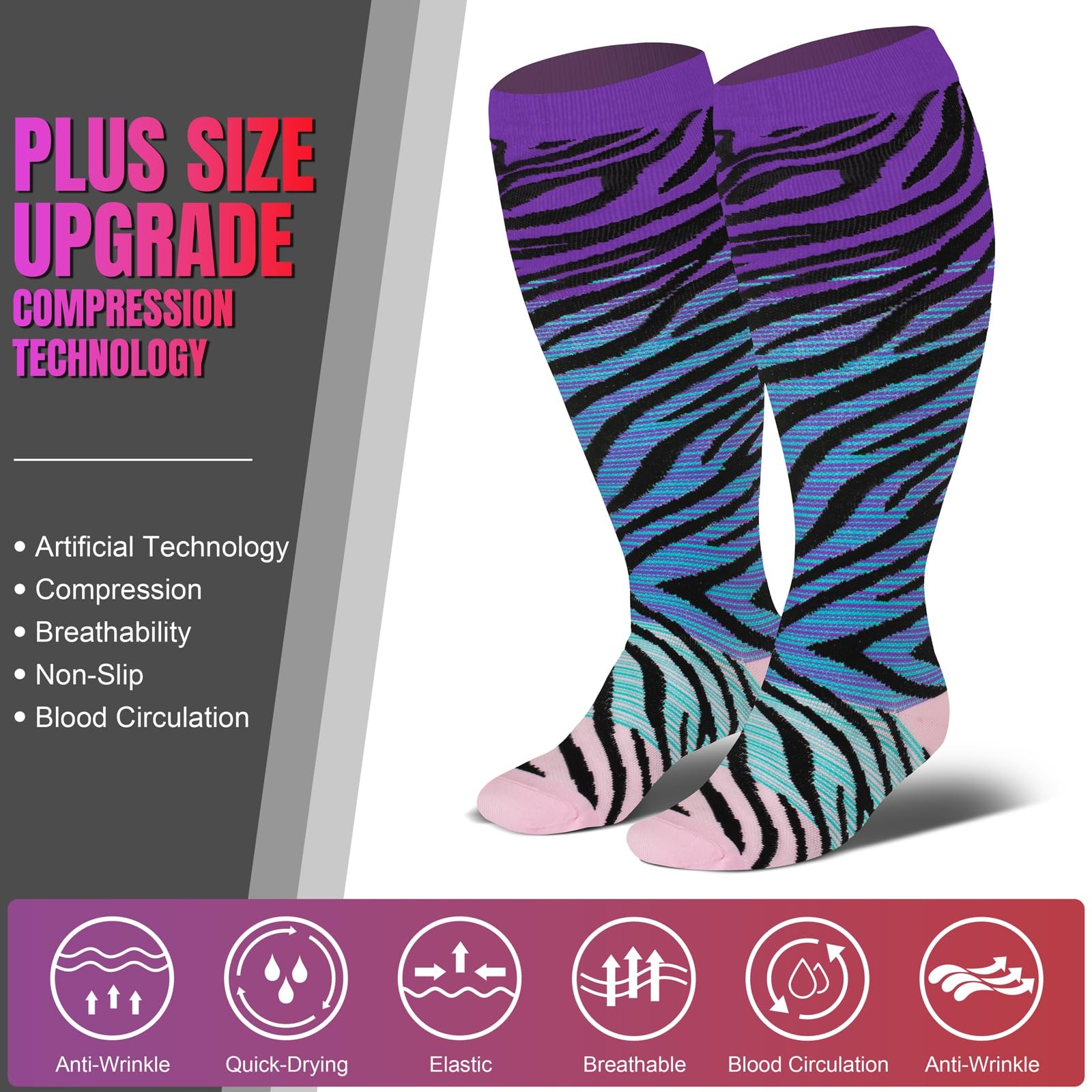 Plus Size Compression Socks Wide Calf Men Women Knee High Support 2030 mmhg