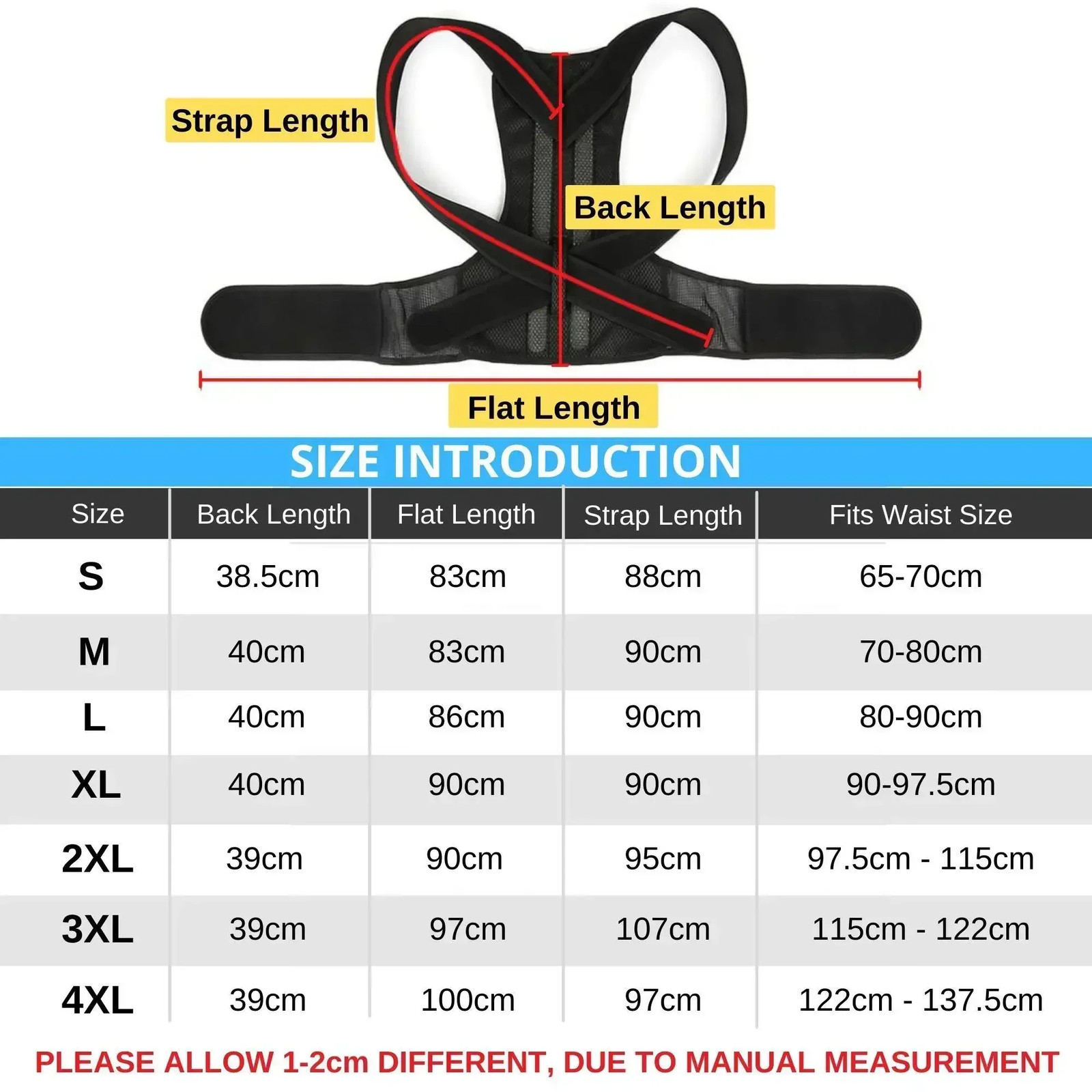 Adjustable Posture Corrector Low Back Support Shoulder Brace Belt for Men Women