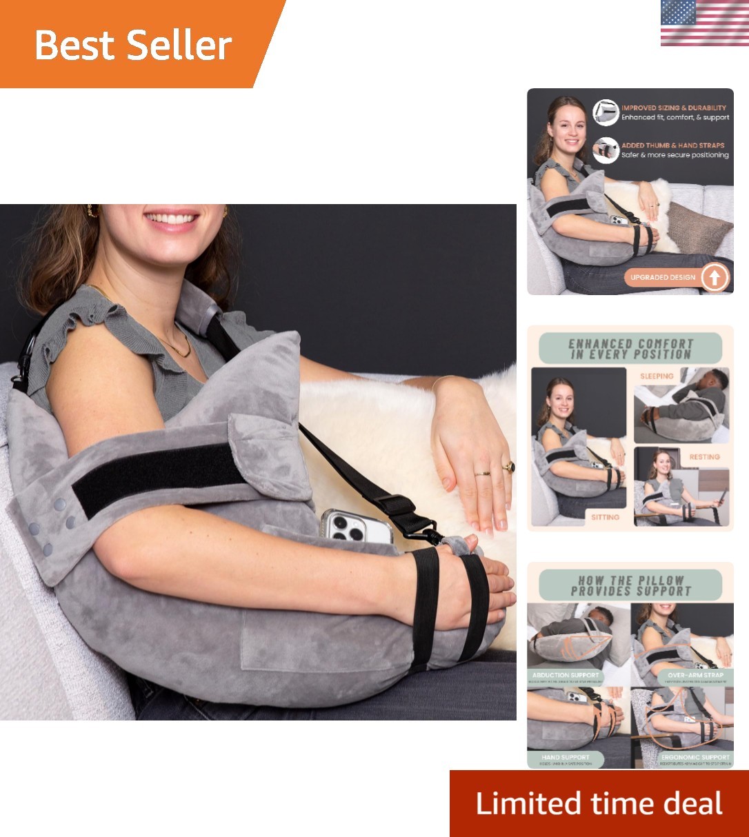 Post Shoulder Surgery Pillow for Sleeping – Left/Right Arm Support with Adjus…
