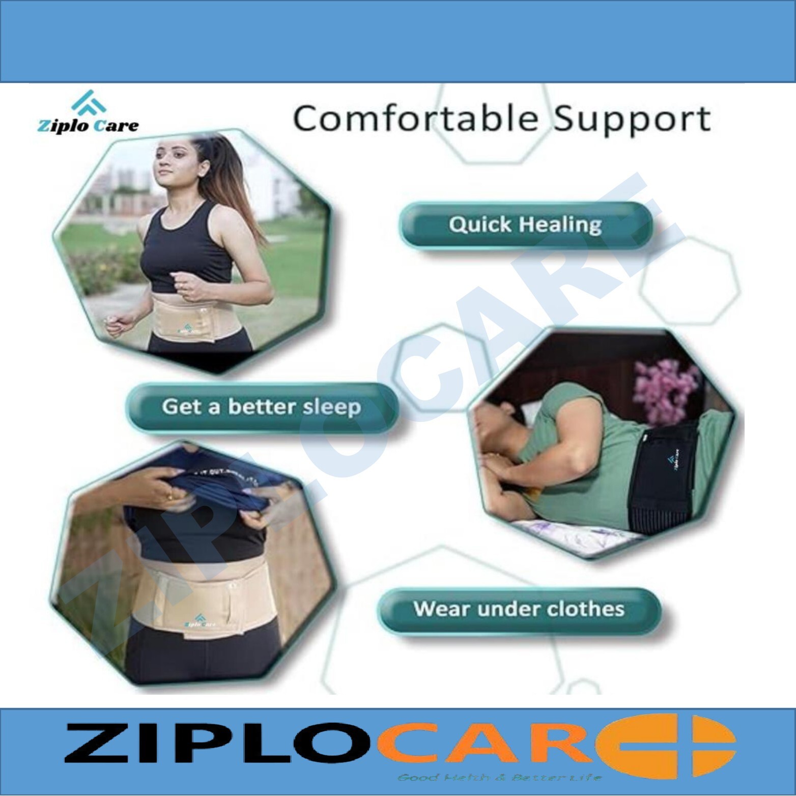 Ziplocare Hernia Support Belt Abdominal Binder for Belly Button Navel or Hernias