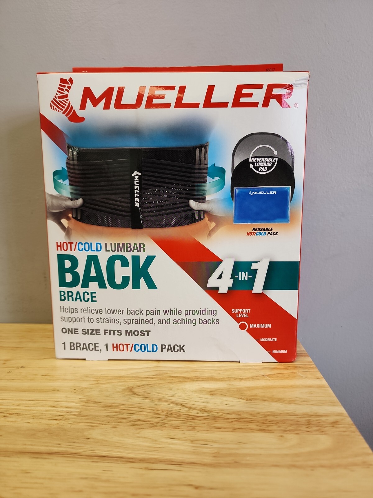 Mueller 4-in-1 Hot/Cold Lumbar Back Brace, One Size (Fits 30 – 48 in), Black
