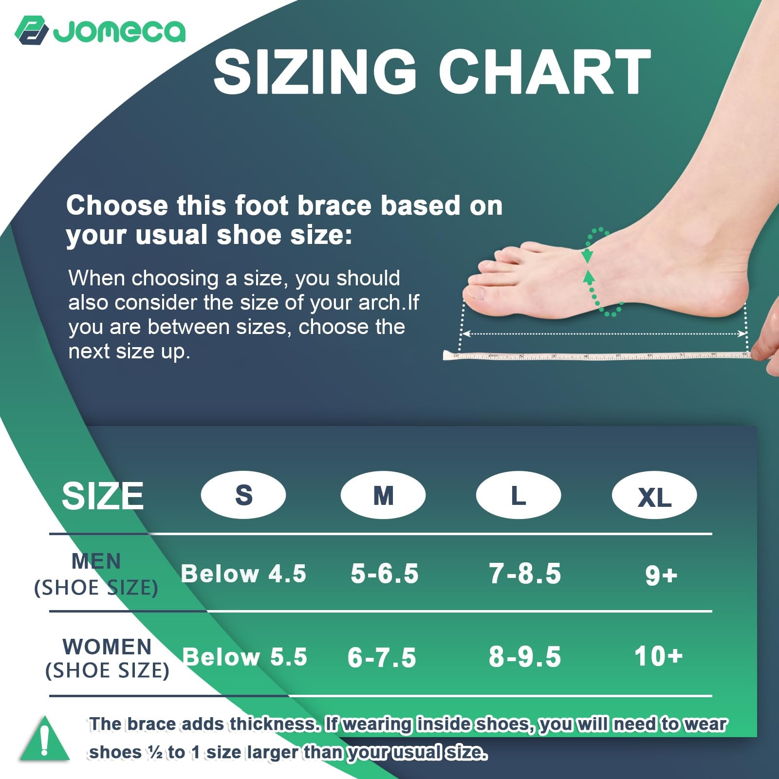JOMECA Drop Foot Brace with Arch Support Adjustable AFO Large, Black