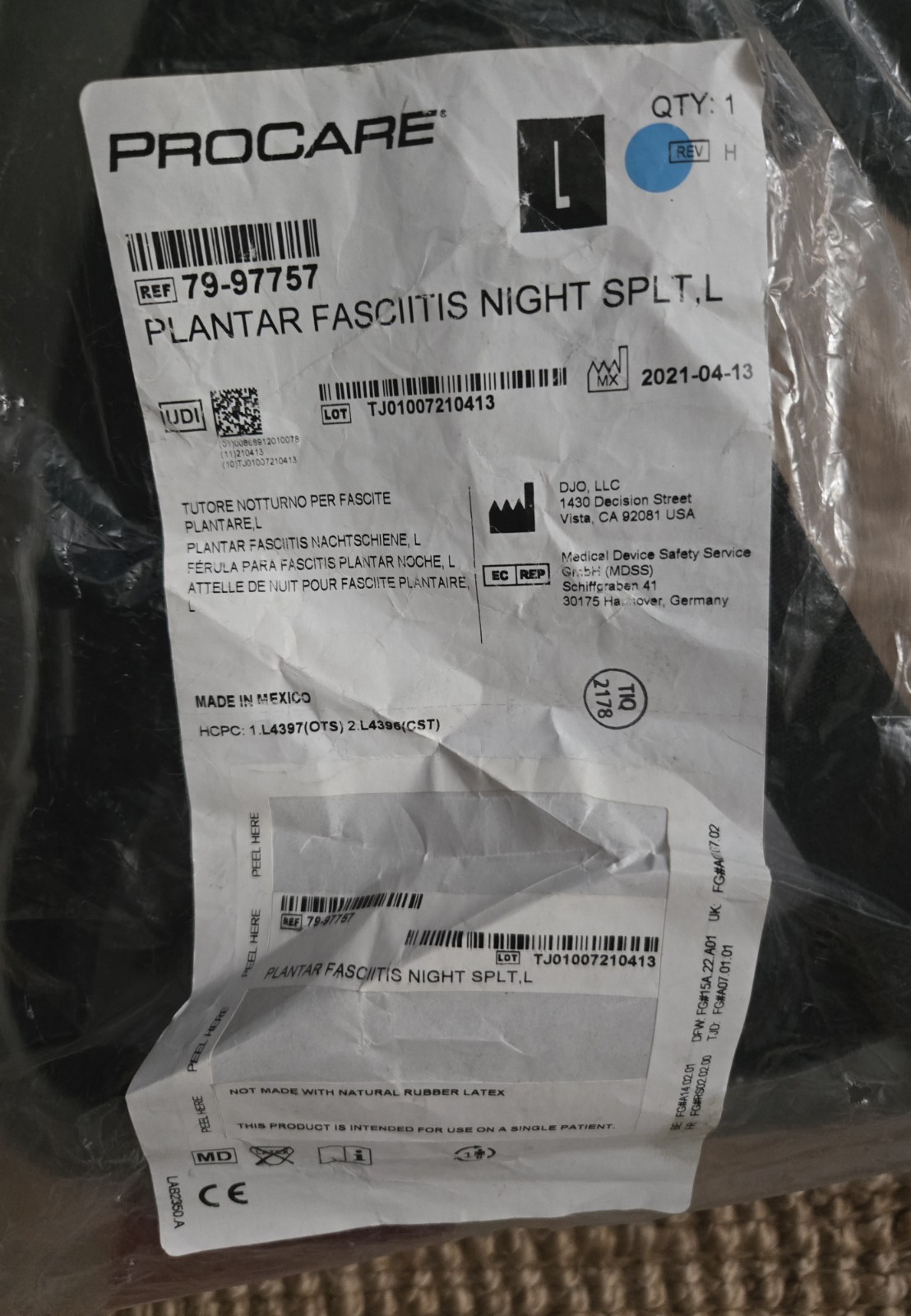 Plantar Fasciitis Night Splint Left Right Foot 79-97757 NEW SZ: LARGE