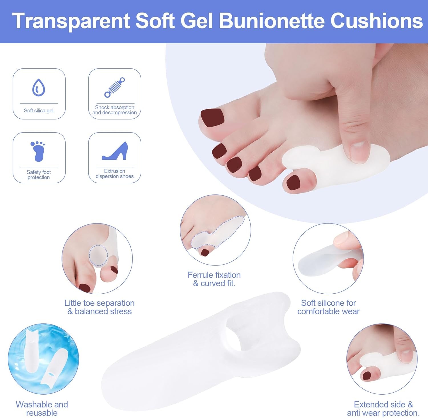 Pinky Toe Gel Bunion Protector 6 Piece Tailors Bunion Corrector Little Toe Separ