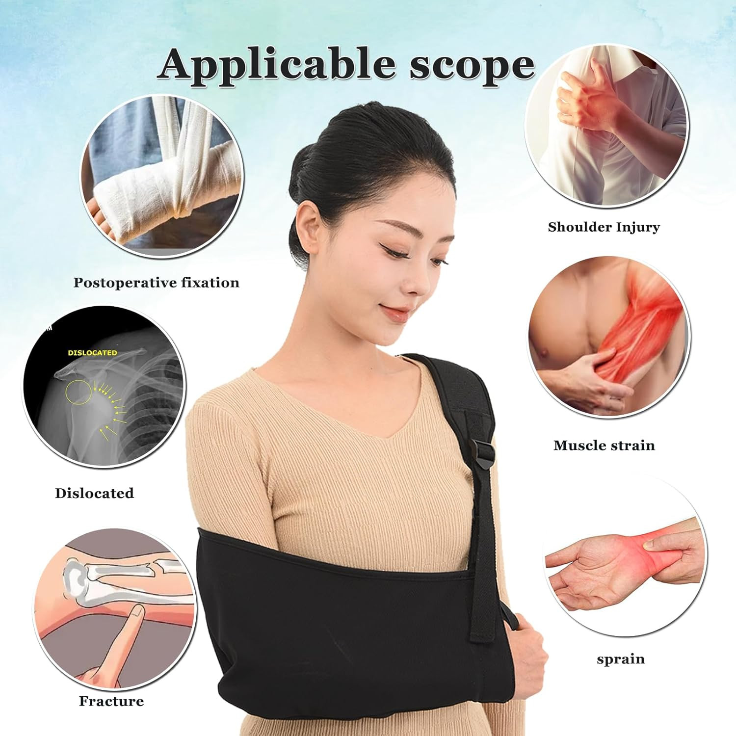 Breathable Arm Sling Shoulder Immobilizer with Pad for Rotator Cuff, Wrist & Elb