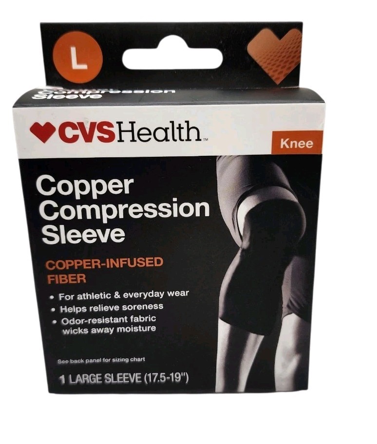 CVS Health Knee Copper Infused Compression Sleeve For Knee Large 17.5-19″