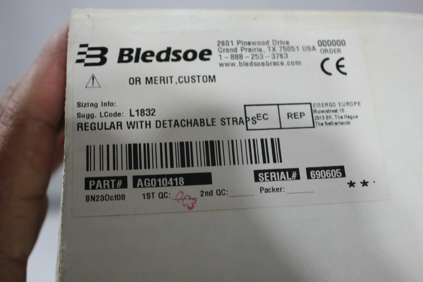 Bledsoe Merit OR Knee Brace, Post Operative Knee Brace BN23Oct08 NIB