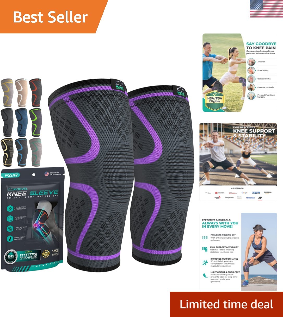 Lightweight Compression Knee Sleeves – 2-Pack for Sports, Running & Workouts