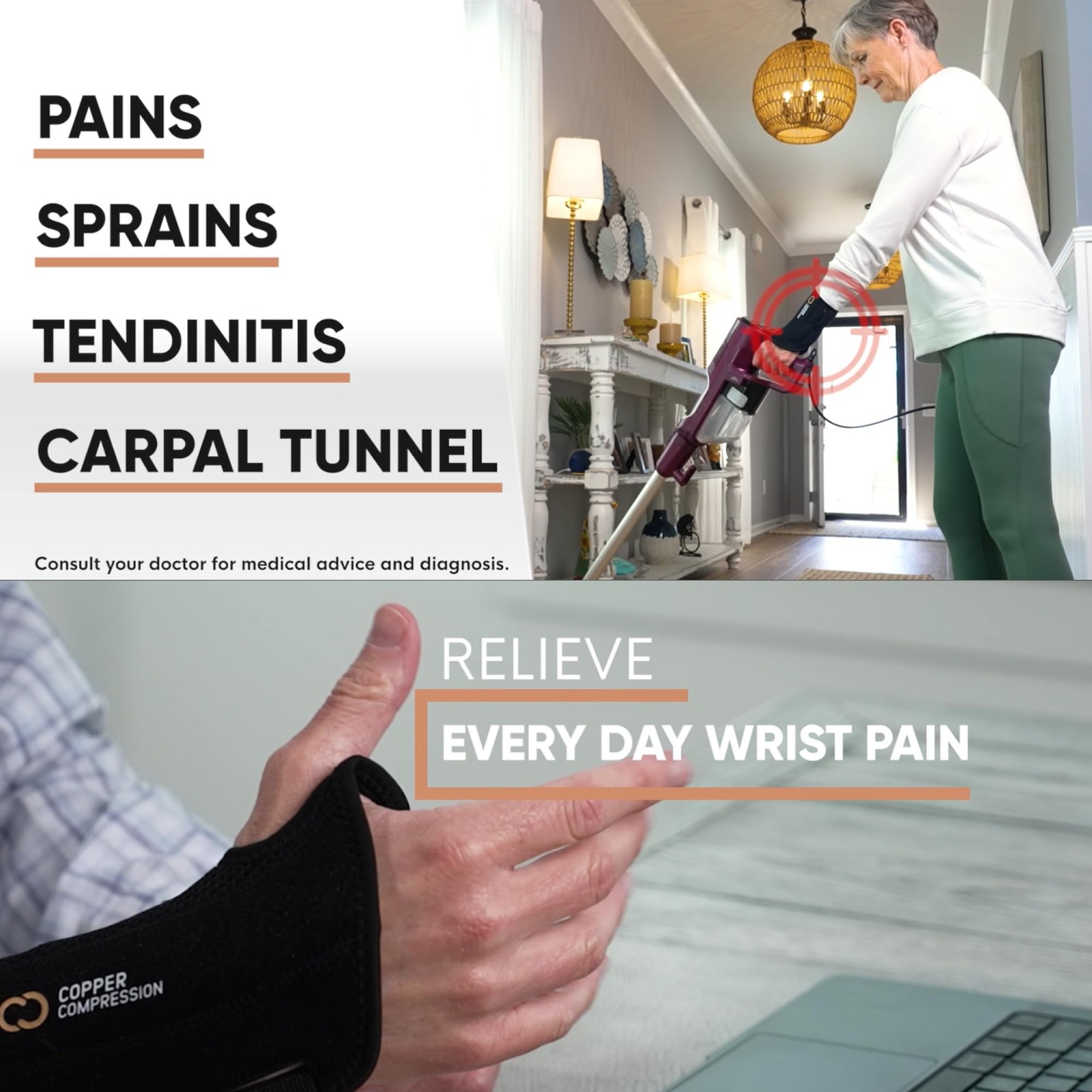 Advanced Wrist Brace – Copper Infused Adjustable Orthopedic Support Splint fo…