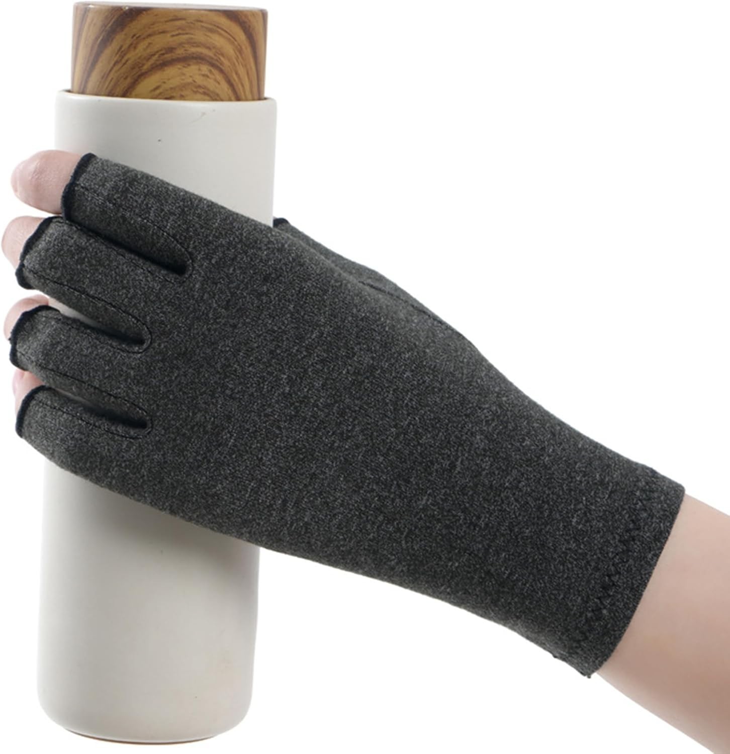 Large Compression Arthritis Gloves – Comfortable Fingerless Design in Dark Gray