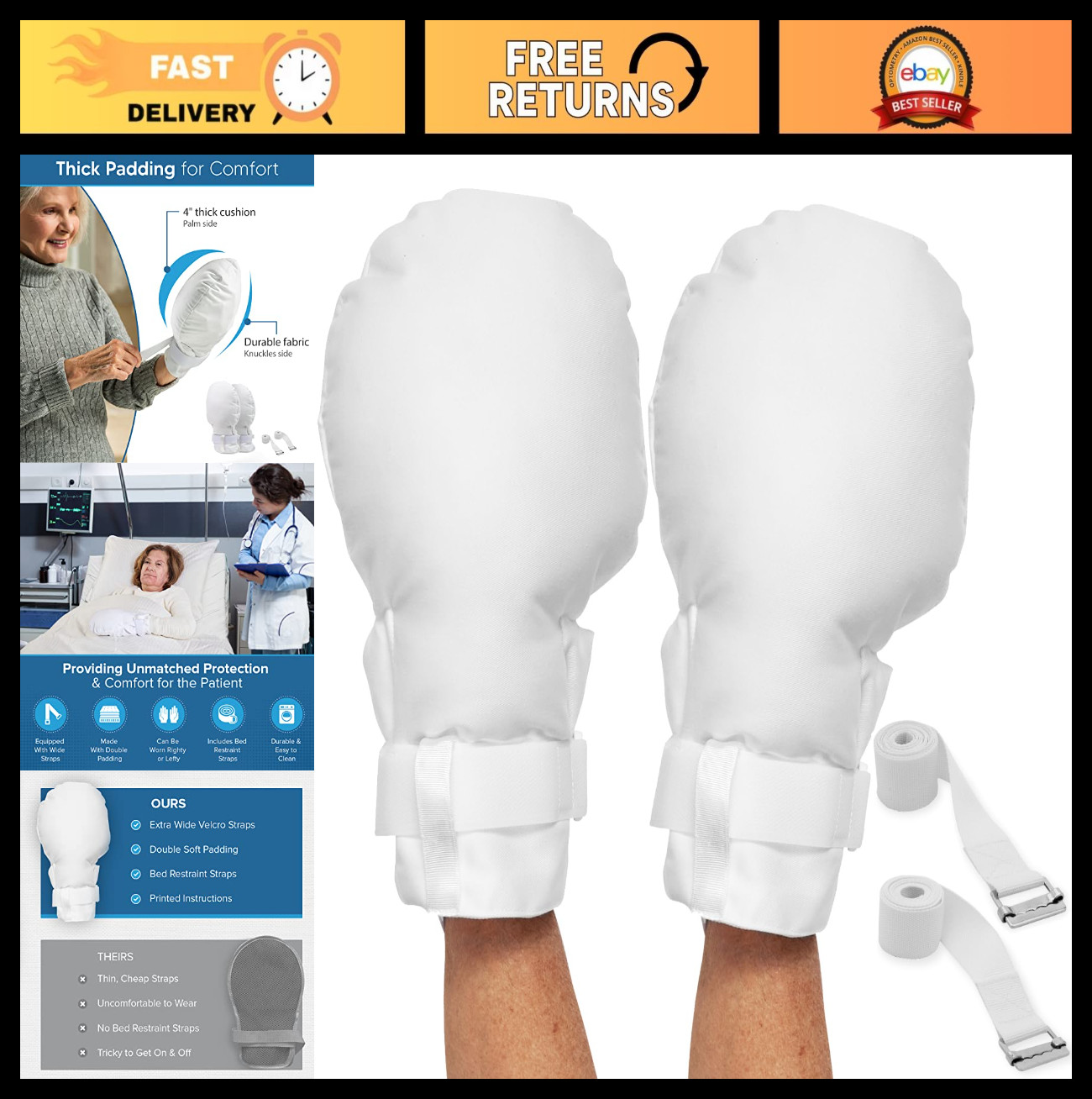 Double Security Mitts – Hand Restraint Gloves for Elderly & Medical Use – Extra