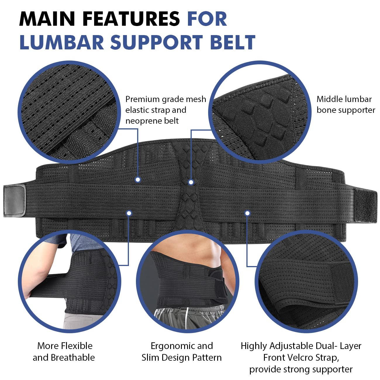 Lumbar Support Belt Lower Back Brace for Lifting, Herniated Disc, Sciatica, Pain