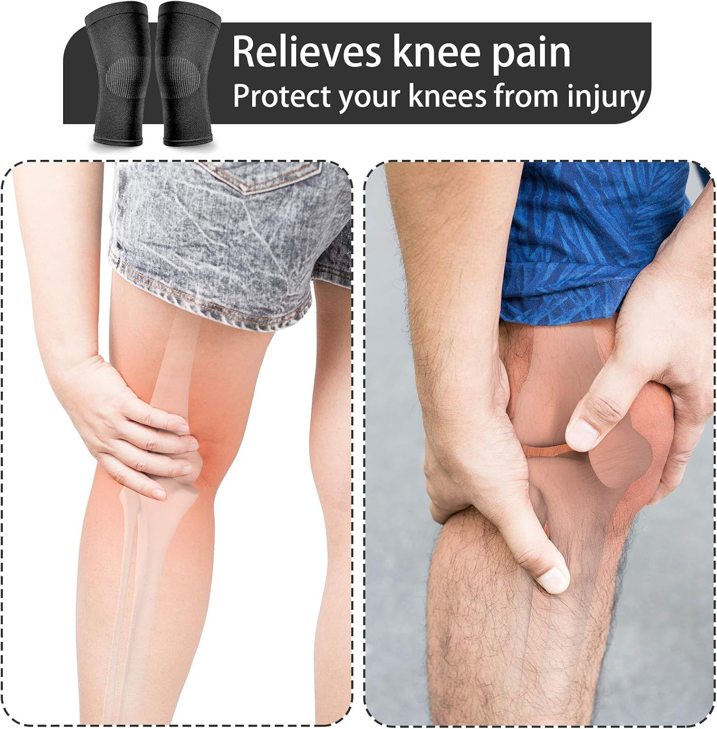 Bamboo Comfort Self-Warming Thermal Knee Support Knee Pads Leg Sleeves (1 Pair)