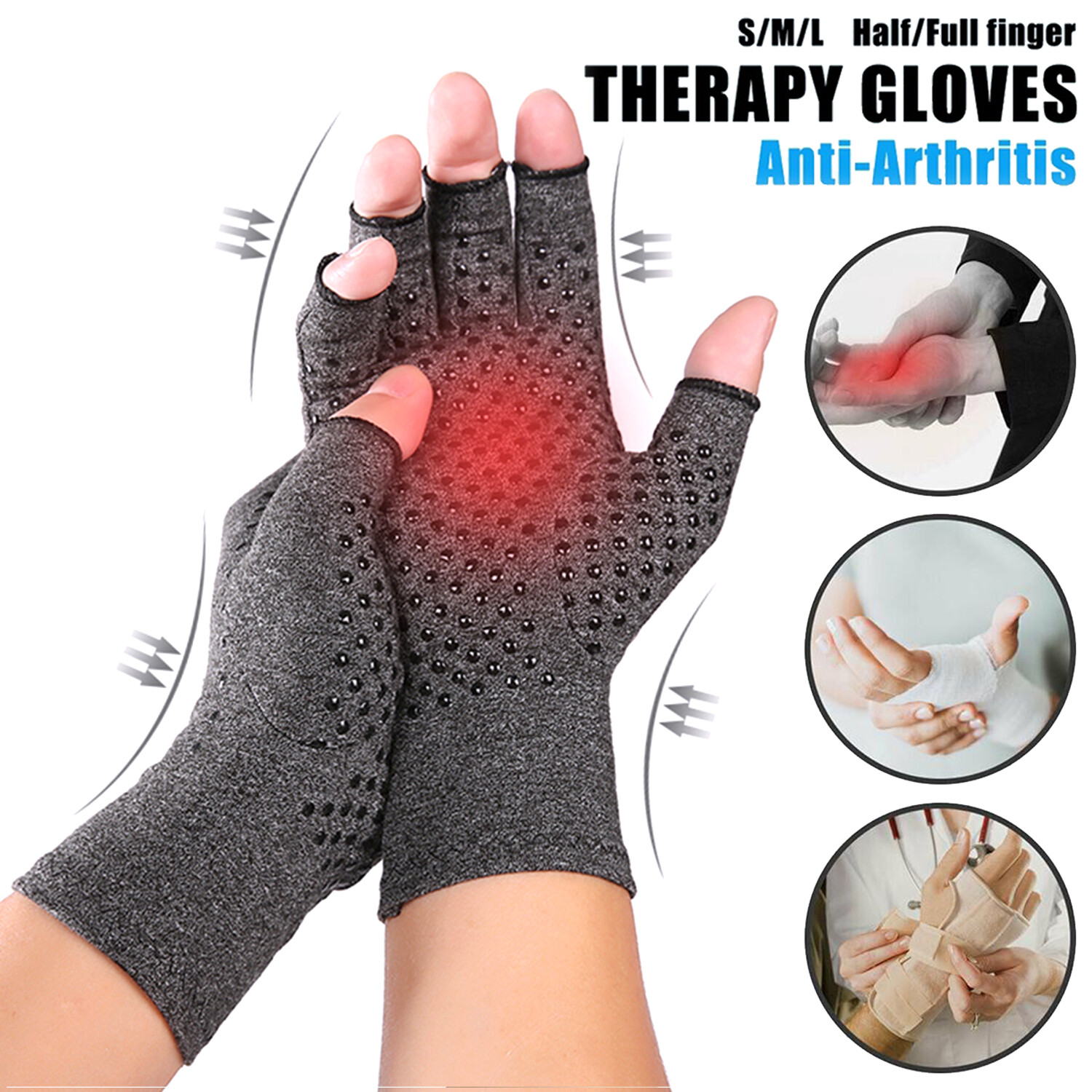 Pair Copper Anti Arthritis Gloves Hand Support Pain Relief Finger Compression P6