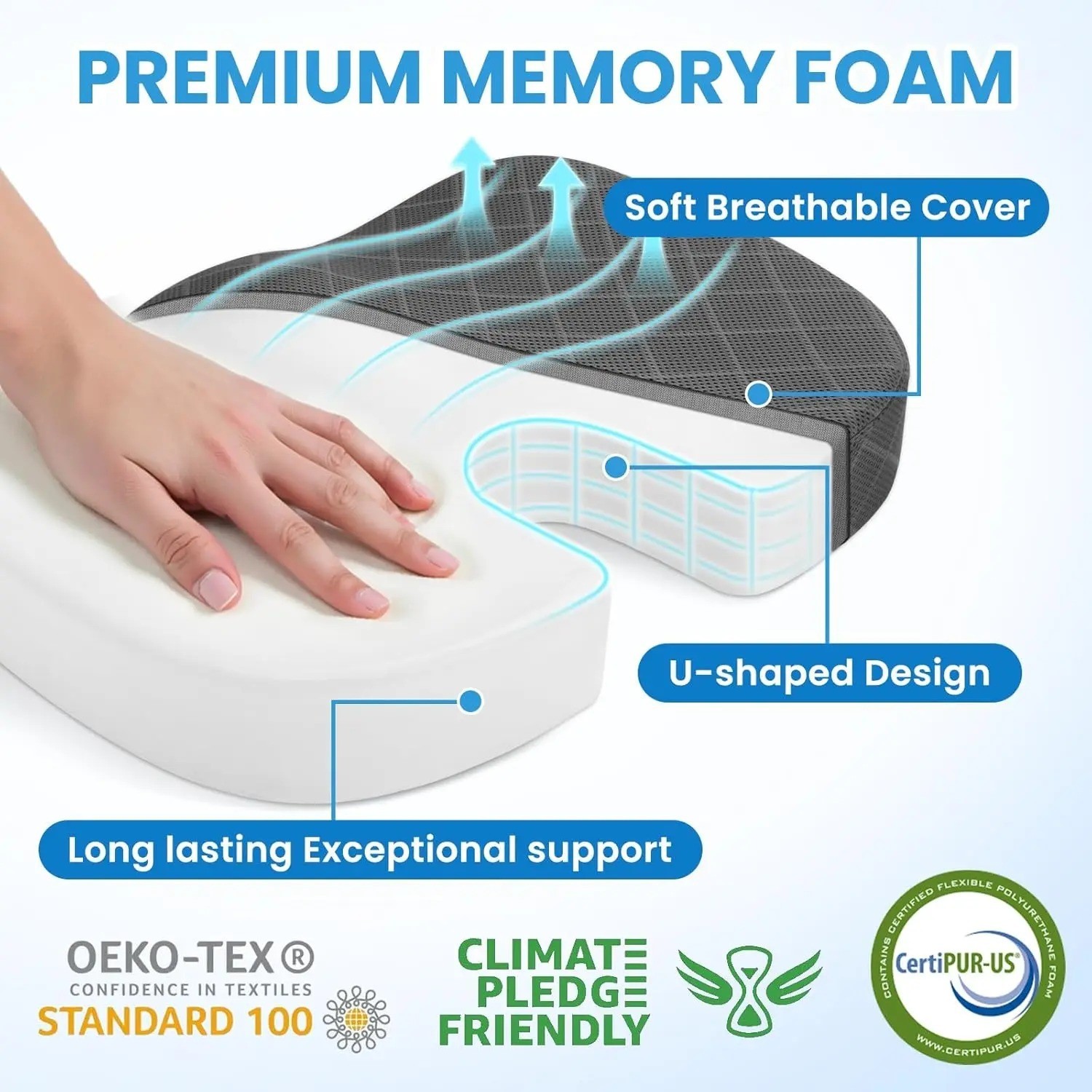 Memory Foam Seat Cushion Back, Tailbone & Hip Pain Relief for Office Chair / Car
